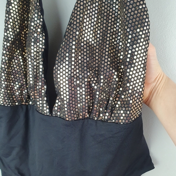 TWINSET NWT‎ Halter Top One-Piece Swimsuit Gold/Black B Cup Women's Size M - Picture 4 of 13